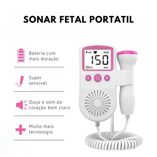 Sonar Fetal Doppler Ultrassom Ouvir Batimentos Bebe Monitor - Image 3